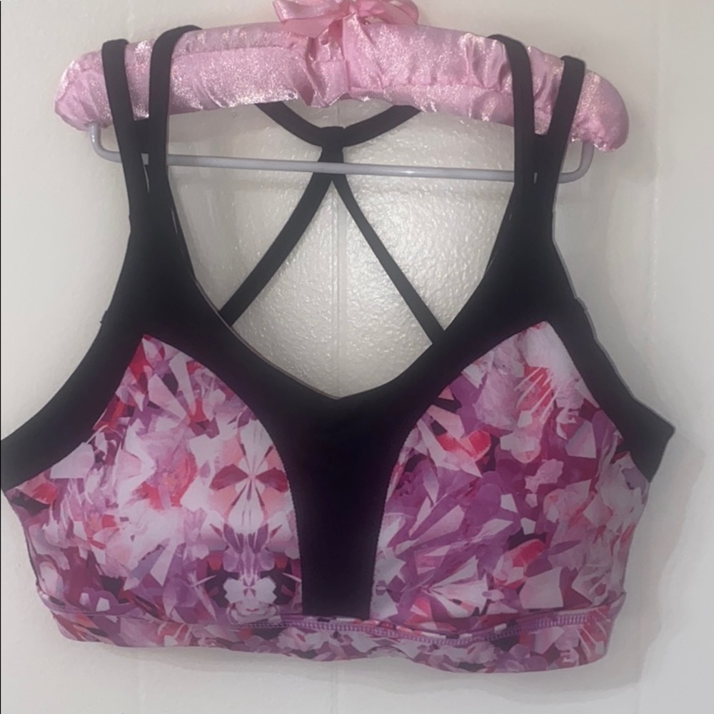 Champion‎ XS Pink & Purple Strappy Back Floral Print Sports Bra